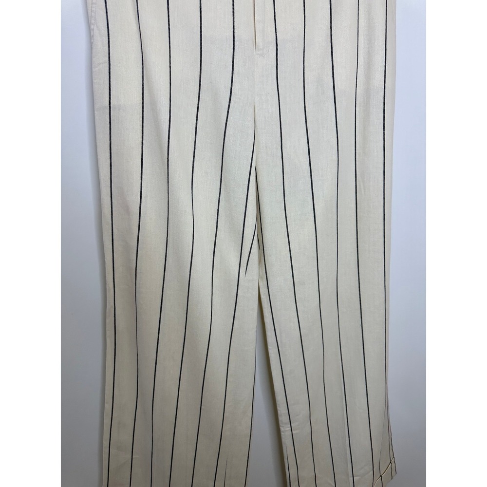 Lauren Ralph Lauren Linen Blend Pants 4 Cream Stripe Wide Leg Minimalist Office - Picture 5 of 16